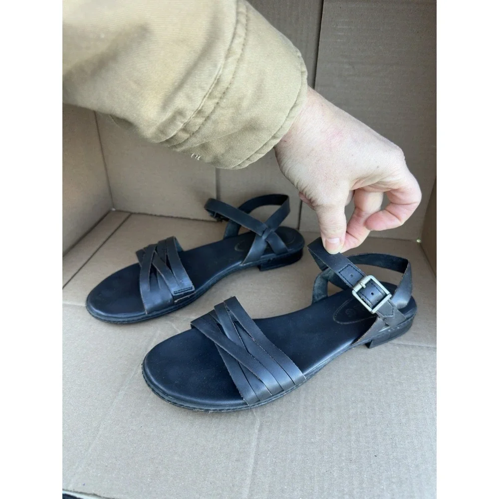 Timberland Cherrybrook Sandals Women's 9 Black Leather Strappy Flat Slingback